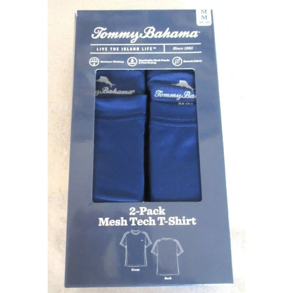 Men's Tommy Bahama 2 Pack Mesh Tech Stretch T Shirt Blue Marlin Logo NIB